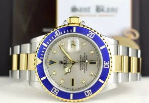 Sports Watches | Men's Watches | Sant Blanc ROLEX 18kt Gold & Stainless Steel Submariner Silver Serti Diamond Dial SEL Model 16613
