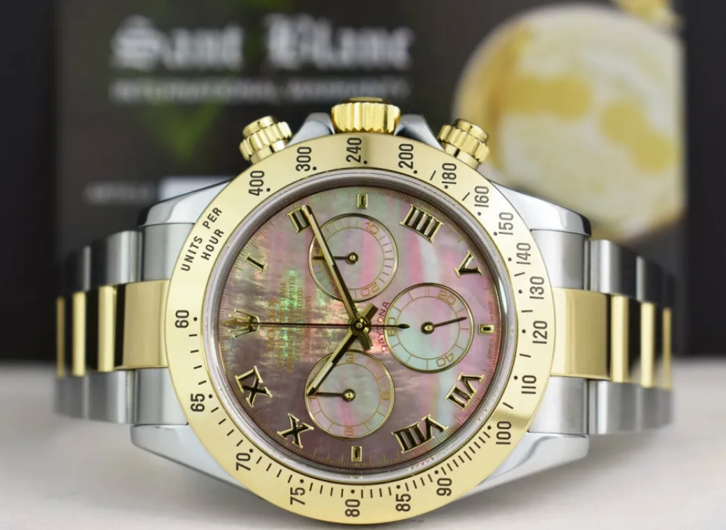 rolex_kt_gold__stainless__3-23.webp Sports Watches | Men's Watches | Sant Blanc ROLEX 18kt Gold & Stainless Steel Daytona Tahitian MOP Roman Dial Model 116523