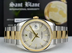 Men's Watches | Dress Watches | Sant Blanc ROLEX 18kt Gold & Stainless Steel DateJust Silver Index Dial Oyster Bracelet Model 116233