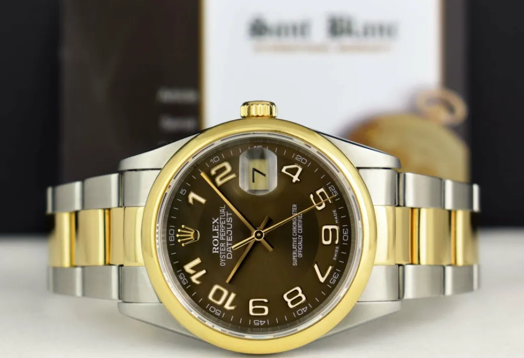 rolex_kt_gold__stainless__3-8.webp Men's Watches | Dress Watches | Sant Blanc ROLEX 18kt Gold & Stainless Steel DateJust Chocolate Arabic Dial Oyster Band Model 16203