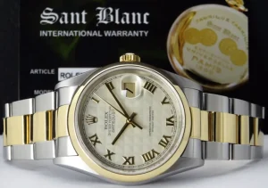Men's Watches | Dress Watches | Sant Blanc ROLEX 18kt Gold & Stainless DateJust Ivory Pyramid Roman Dial Model 16203
