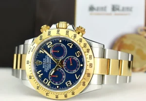 Sports Watches | Men's Watches | Sant Blanc ROLEX 18kt Gold & Stainless Daytona Blue Arabic Dial Fat Buckle Model 116523