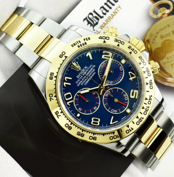 Sports Watches | Men's Watches | Sant Blanc ROLEX 18kt Gold & Stainless Steel Daytona Blue Arabic Dial Model 116503