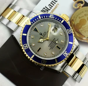 Sports Watches | Men's Watches | Sant Blanc ROLEX 18kt Gold & Stainless Steel Submariner Silver Serti Diamond Dial SEL Model 16613