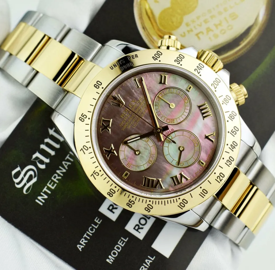 rolex_kt_gold__stainless__4-24.webp Sports Watches | Men's Watches | Sant Blanc ROLEX 18kt Gold & Stainless Steel Daytona Tahitian MOP Roman Dial Model 116523