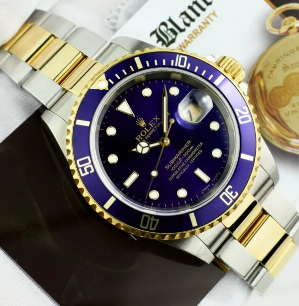 Diving Professional Watches | Sports Watches | Sant Blanc ROLEX 18kt Gold & Stainless Steel Submariner Indigo Blue Dial No Holes Model 16613