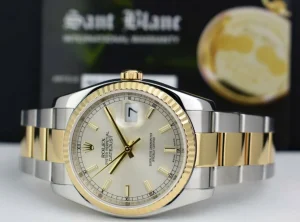 Men's Watches | Dress Watches | Sant Blanc ROLEX 18kt Gold & Stainless Steel DateJust Silver Index Dial Oyster Bracelet Model 116233