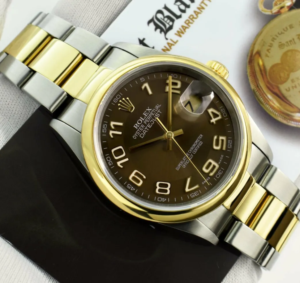 rolex_kt_gold__stainless__4-9.webp Men's Watches | Dress Watches | Sant Blanc ROLEX 18kt Gold & Stainless Steel DateJust Chocolate Arabic Dial Oyster Band Model 16203