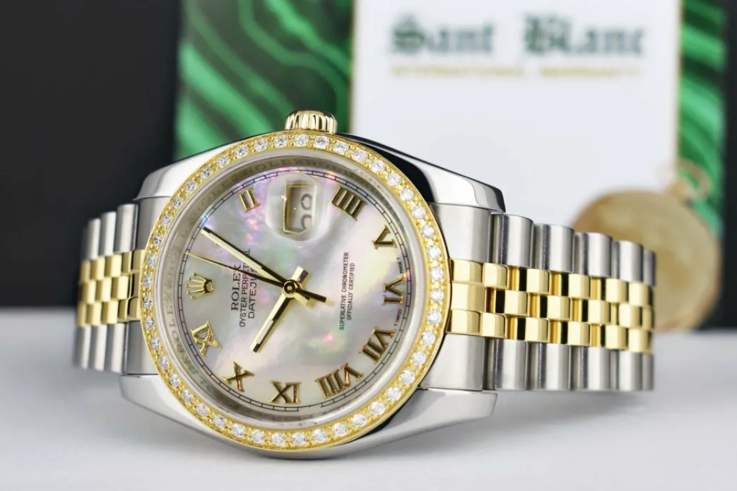 rolex_kt_gold__stainless__4.webp Dress Watches | Sant Blanc ROLEX 18kt Gold & Stainless Steel DateJust Mother of Pearl Roman Model 116233