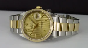 Men's Watches | Dress Watches | Sant Blanc ROLEX 18kt Gold & Stainless Steel DateJust Champagne Tapestry Stick Dial Model 16203