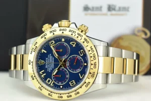 Sports Watches | Men's Watches | Sant Blanc ROLEX 18kt Gold & Stainless Steel Daytona Blue Arabic Dial Model 116503