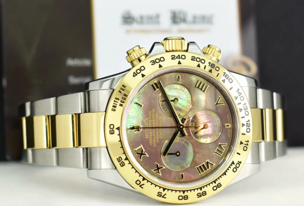 rolex_kt_gold__stainless__5-23.webp Sports Watches | Men's Watches | Sant Blanc ROLEX 18kt Gold & Stainless Steel Daytona Tahitian Mother of Pearl Roman Model 116503