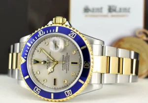 Sports Watches | Men's Watches | Sant Blanc ROLEX 18kt Gold & Stainless Steel Submariner Silver Serti Diamond Dial SEL Model 16613