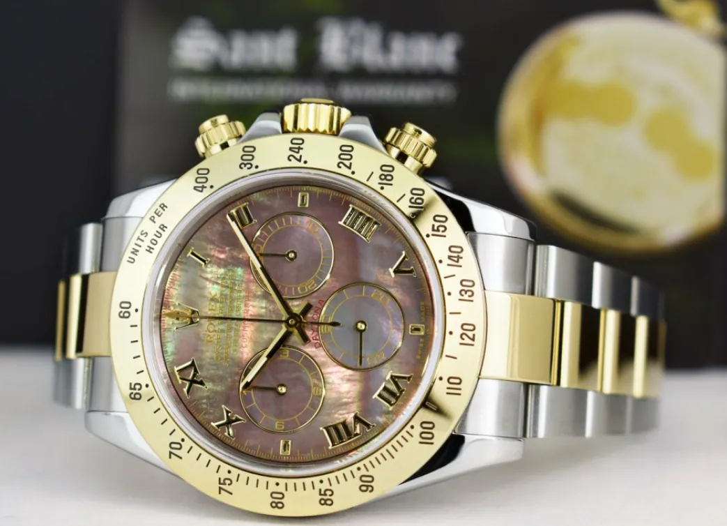 rolex_kt_gold__stainless__5-25.webp Sports Watches | Men's Watches | Sant Blanc ROLEX 18kt Gold & Stainless Steel Daytona Tahitian MOP Roman Dial Model 116523