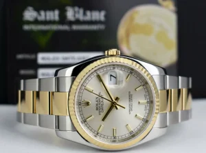 Men's Watches | Dress Watches | Sant Blanc ROLEX 18kt Gold & Stainless Steel DateJust Silver Index Dial Oyster Bracelet Model 116233
