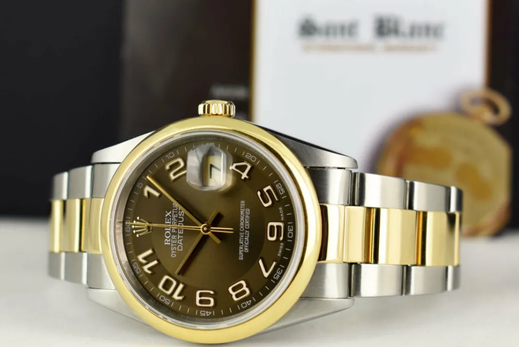rolex_kt_gold__stainless__5-8.webp Men's Watches | Dress Watches | Sant Blanc ROLEX 18kt Gold & Stainless Steel DateJust Chocolate Arabic Dial Oyster Band Model 16203