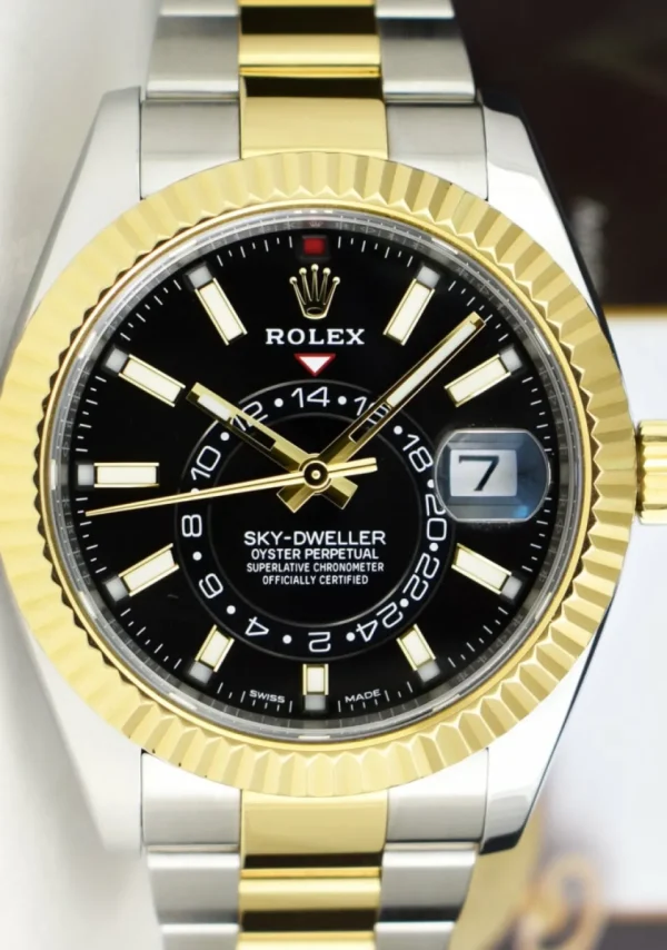 Pilots Classic Watches | Men's Watches | Sant Blanc ROLEX 18kt Gold & Stainless Sky Dweller Black Index Dial with Card Model 326933