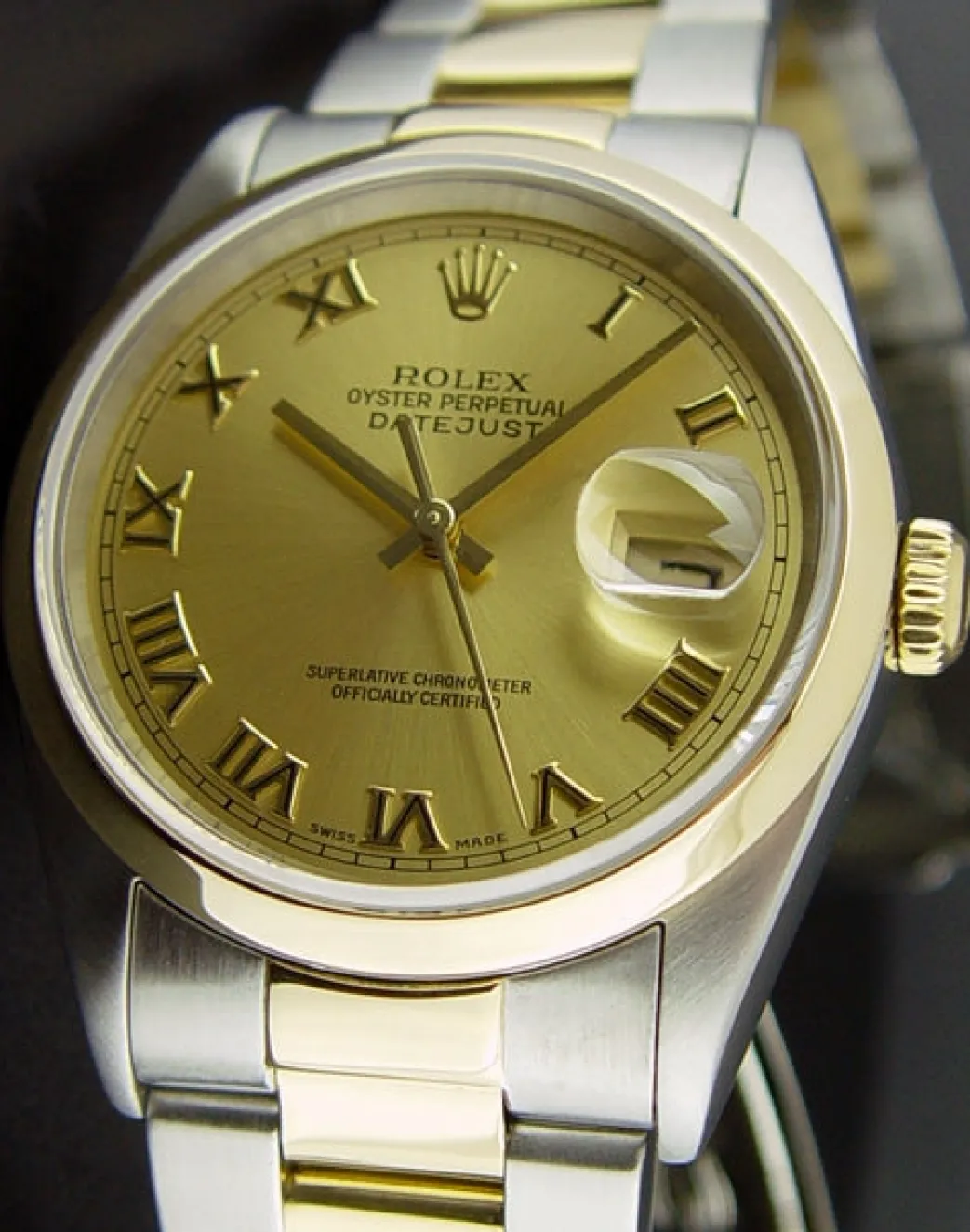 rolex_kt_gold__stainless__6-2.webp Dress Watches | Men's Watches | Sant Blanc ROLEX 18kt Gold & Stainless Steel DateJust Champagne Roman Dial Model 16203