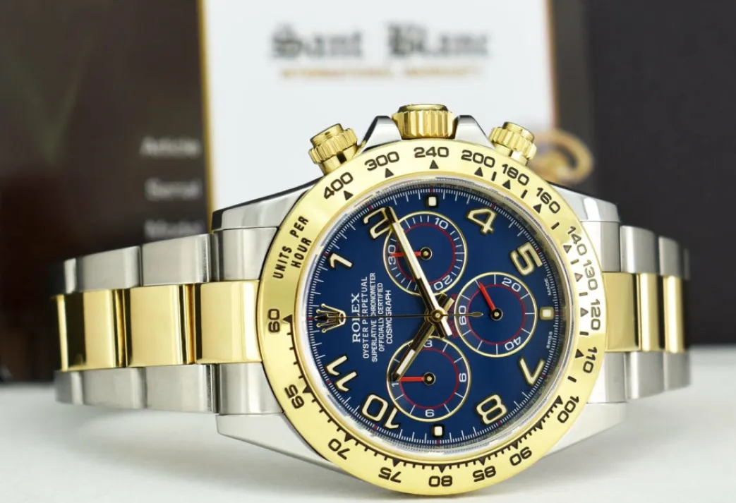 rolex_kt_gold__stainless__6-20.webp Sports Watches | Men's Watches | Sant Blanc ROLEX 18kt Gold & Stainless Steel Daytona Blue Arabic Dial Model 116503