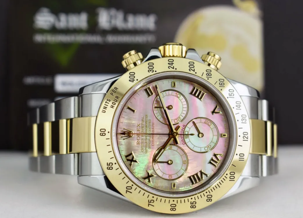 rolex_kt_gold__stainless__6-23.webp Sports Watches | Men's Watches | Sant Blanc ROLEX 18kt Gold & Stainless Steel Daytona Tahitian MOP Roman Dial Model 116523