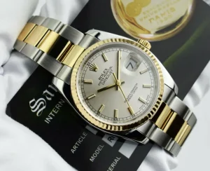 Men's Watches | Dress Watches | Sant Blanc ROLEX 18kt Gold & Stainless Steel DateJust Silver Index Dial Oyster Bracelet Model 116233