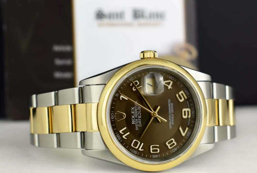 rolex_kt_gold__stainless__6-9.webp Men's Watches | Dress Watches | Sant Blanc ROLEX 18kt Gold & Stainless Steel DateJust Chocolate Arabic Dial Oyster Band Model 16203