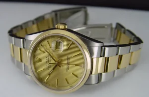 Men's Watches | Dress Watches | Sant Blanc ROLEX 18kt Gold & Stainless Steel DateJust Champagne Tapestry Stick Dial Model 16203