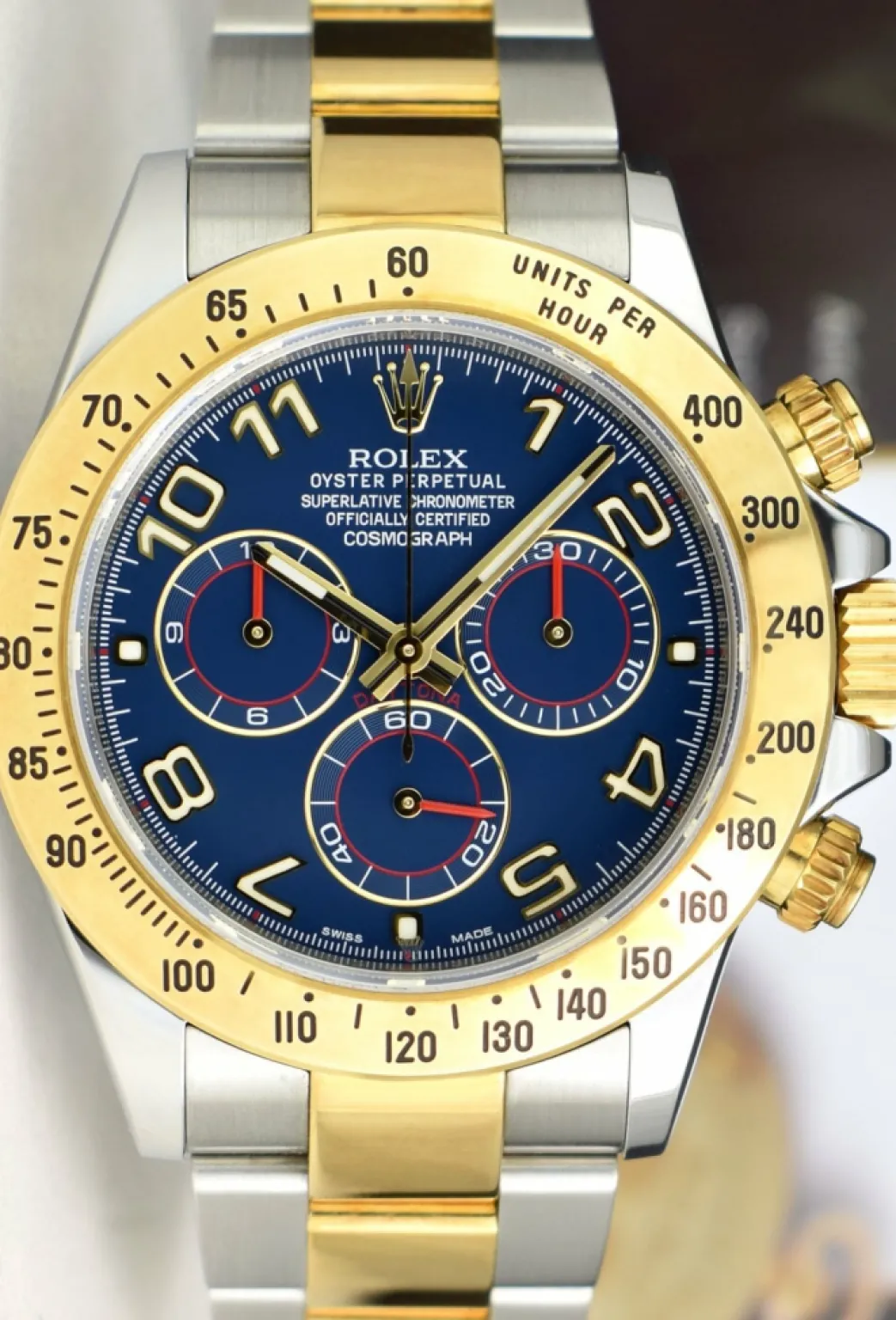 rolex_kt_gold__stainless__7-18.webp Sports Watches | Men's Watches | Sant Blanc ROLEX 18kt Gold & Stainless Daytona Blue Arabic Dial Fat Buckle Model 116523