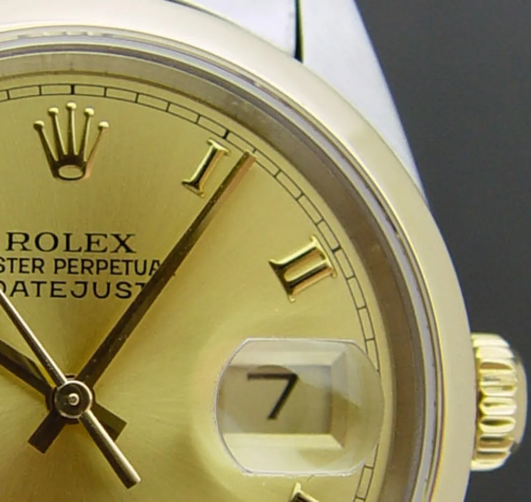 rolex_kt_gold__stainless__7-2.webp Dress Watches | Men's Watches | Sant Blanc ROLEX 18kt Gold & Stainless Steel DateJust Champagne Roman Dial Model 16203