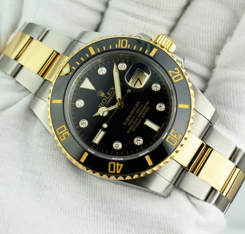 rolex_kt_gold__stainless__7-25.webp Diving Professional Watches | Sports Watches | Sant Blanc ROLEX 18kt Gold & Stainless Steel Submariner Black DIAMOND Dial Model 116613