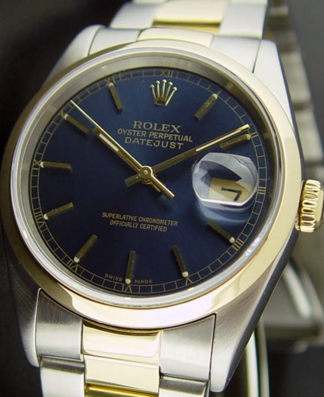 rolex_kt_gold__stainless__7-6.webp Men's Watches | Dress Watches | Sant Blanc ROLEX 18kt Gold & Stainless Steel DateJust Blue Stick Dial Model 16203