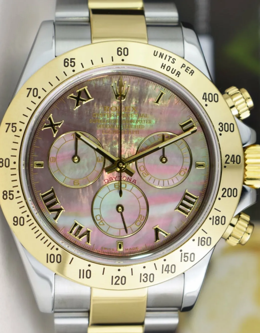 rolex_kt_gold__stainless__8-15.webp Sports Watches | Men's Watches | Sant Blanc ROLEX 18kt Gold & Stainless Steel Daytona Tahitian MOP Roman Dial Model 116523