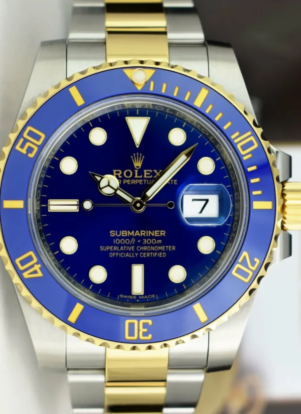 Diving Professional Watches | Men's Watches | Sant Blanc ROLEX 18kt Gold & Stainless Steel Submariner Sunburst Blue Dial Model 116613 LB