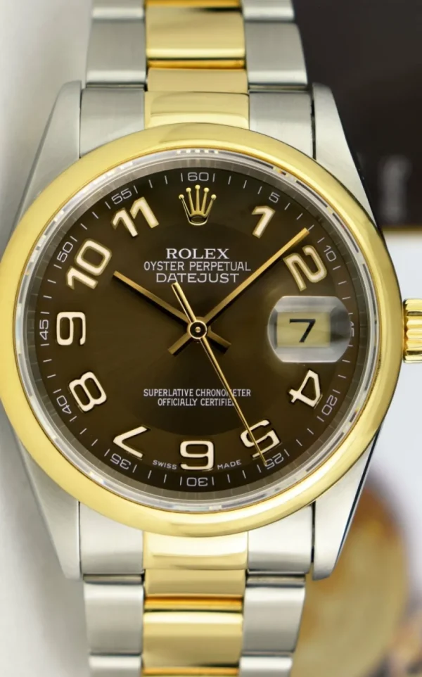Men's Watches | Dress Watches | Sant Blanc ROLEX 18kt Gold & Stainless Steel DateJust Chocolate Arabic Dial Oyster Band Model 16203