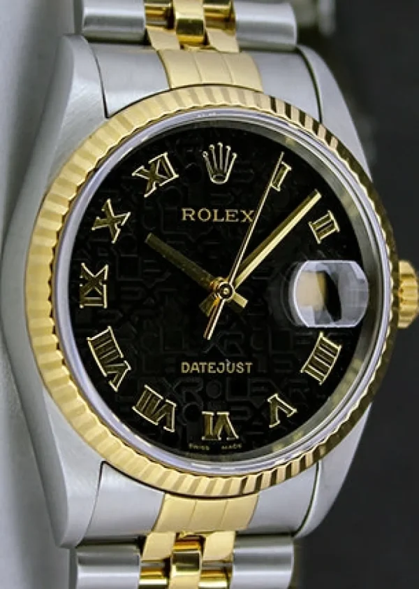 Men's Watches | Dress Watches | Sant Blanc ROLEX 18kt Gold & Stainless Steel DateJust Black Jubilee Roman Dial Jubilee Band Model 16233