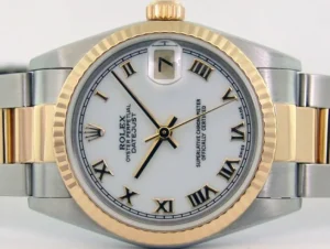Dress Watches | Sant Blanc ROLEX 18kt Gold & Stainless Steel DateJust White Roman Dial Model 16233