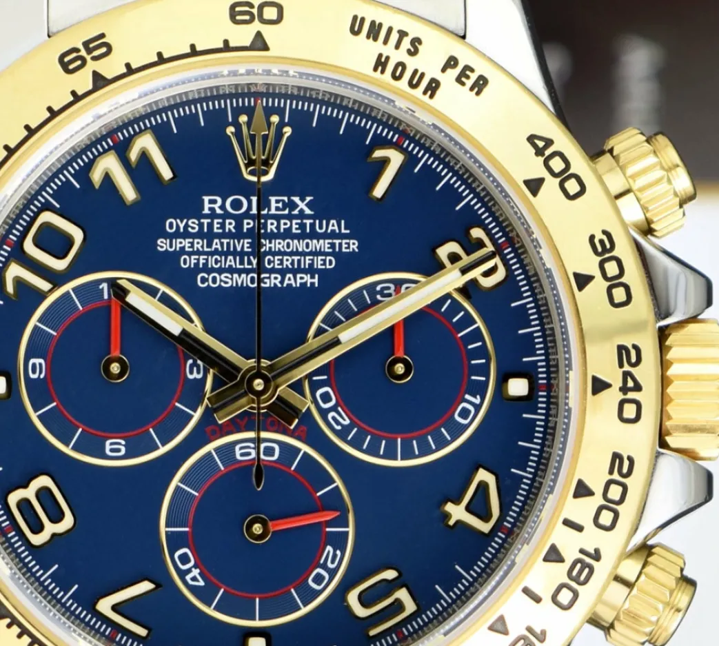 rolex_kt_gold__stainless__9-10.webp Sports Watches | Men's Watches | Sant Blanc ROLEX 18kt Gold & Stainless Steel Daytona Blue Arabic Dial Model 116503