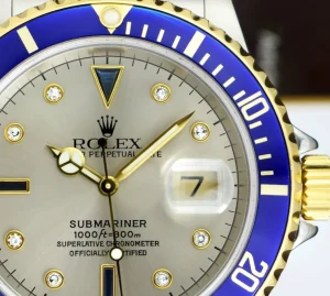 Sports Watches | Men's Watches | Sant Blanc ROLEX 18kt Gold & Stainless Steel Submariner Silver Serti Diamond Dial SEL Model 16613