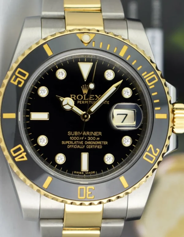 Diving Professional Watches | Sports Watches | Sant Blanc ROLEX 18kt Gold & Stainless Steel Submariner Black DIAMOND Dial Model 116613
