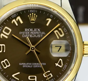 Men's Watches | Dress Watches | Sant Blanc ROLEX 18kt Gold & Stainless Steel DateJust Chocolate Arabic Dial Oyster Band Model 16203