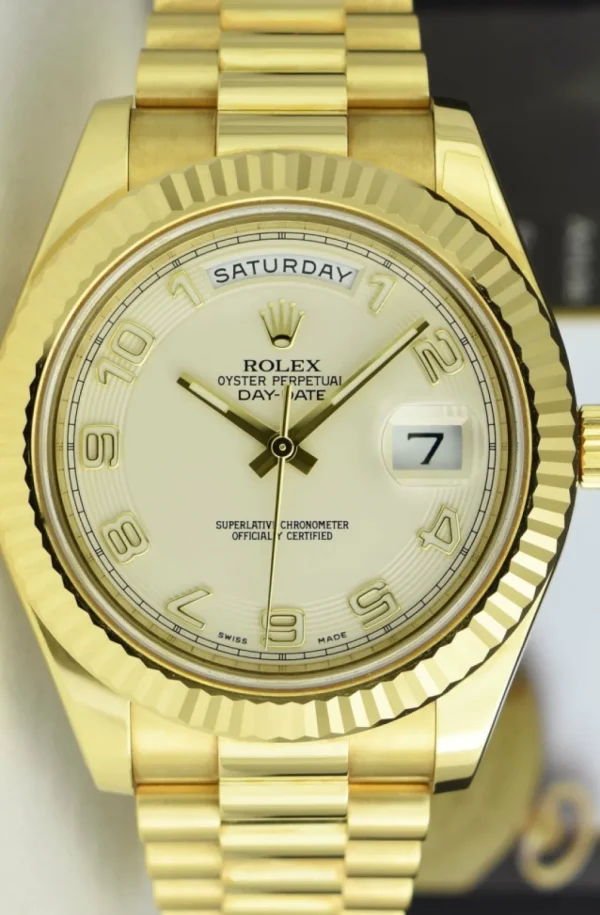 Men's Watches | President Dress Watches | Sant Blanc ROLEX 18kt Gold Day Date II President Ivory Concentric Dial Model 218238