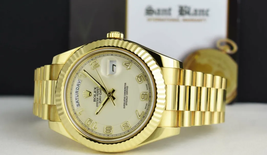 rolex_kt_gold_day_date_ii_3.webp Men's Watches | President Dress Watches | Sant Blanc ROLEX 18kt Gold Day Date II President Ivory Concentric Dial Model 218238