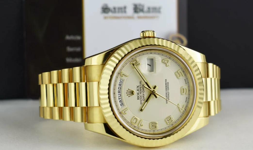 rolex_kt_gold_day_date_ii_4.webp Men's Watches | President Dress Watches | Sant Blanc ROLEX 18kt Gold Day Date II President Ivory Concentric Dial Model 218238