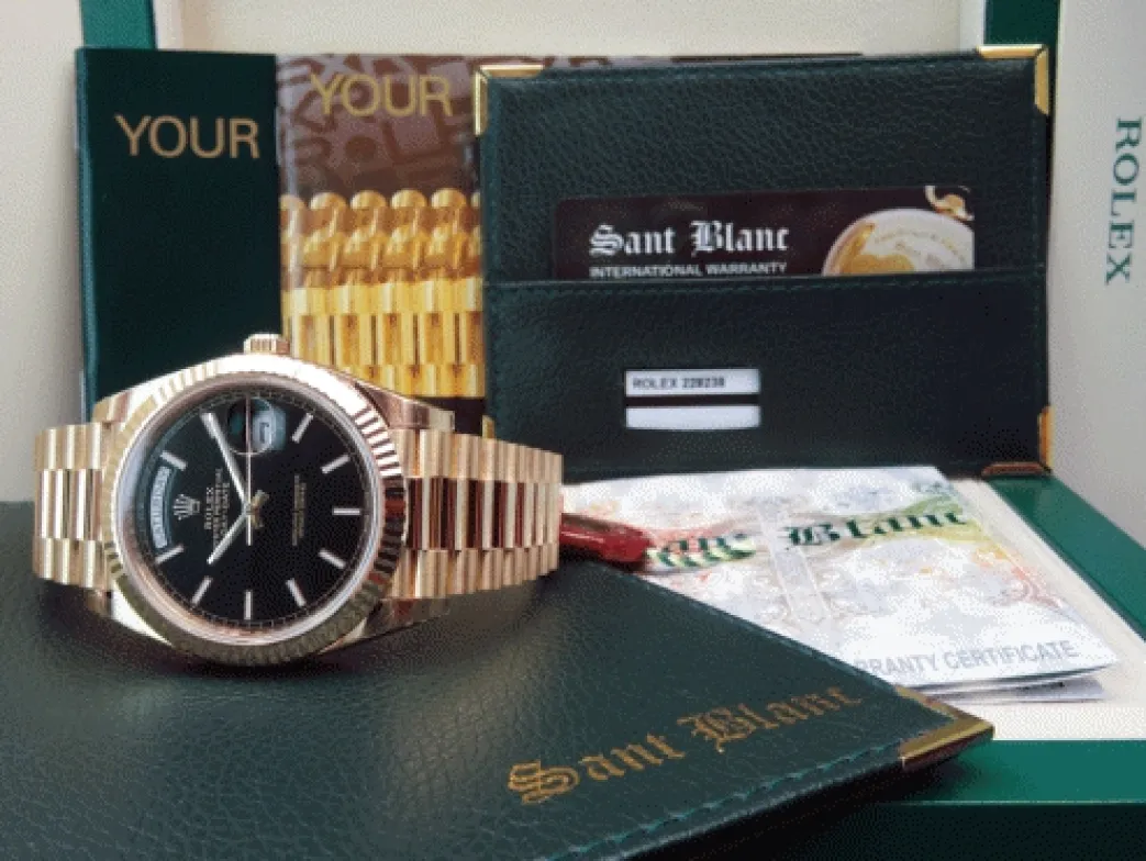 rolex_kt_gold_daydate__bl_1.webp Men's Watches | President Dress Watches | Sant Blanc Rolex 18kt Gold DayDate 40 Black Diagonal Motif Model 228238