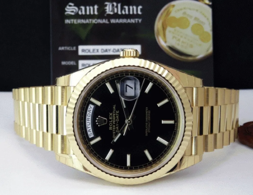 rolex_kt_gold_daydate__bl_4.webp Men's Watches | President Dress Watches | Sant Blanc Rolex 18kt Gold DayDate 40 Black Diagonal Motif Model 228238