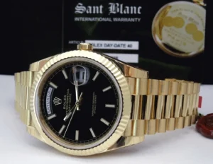 Men's Watches | President Dress Watches | Sant Blanc Rolex 18kt Gold DayDate 40 Black Diagonal Motif Model 228238