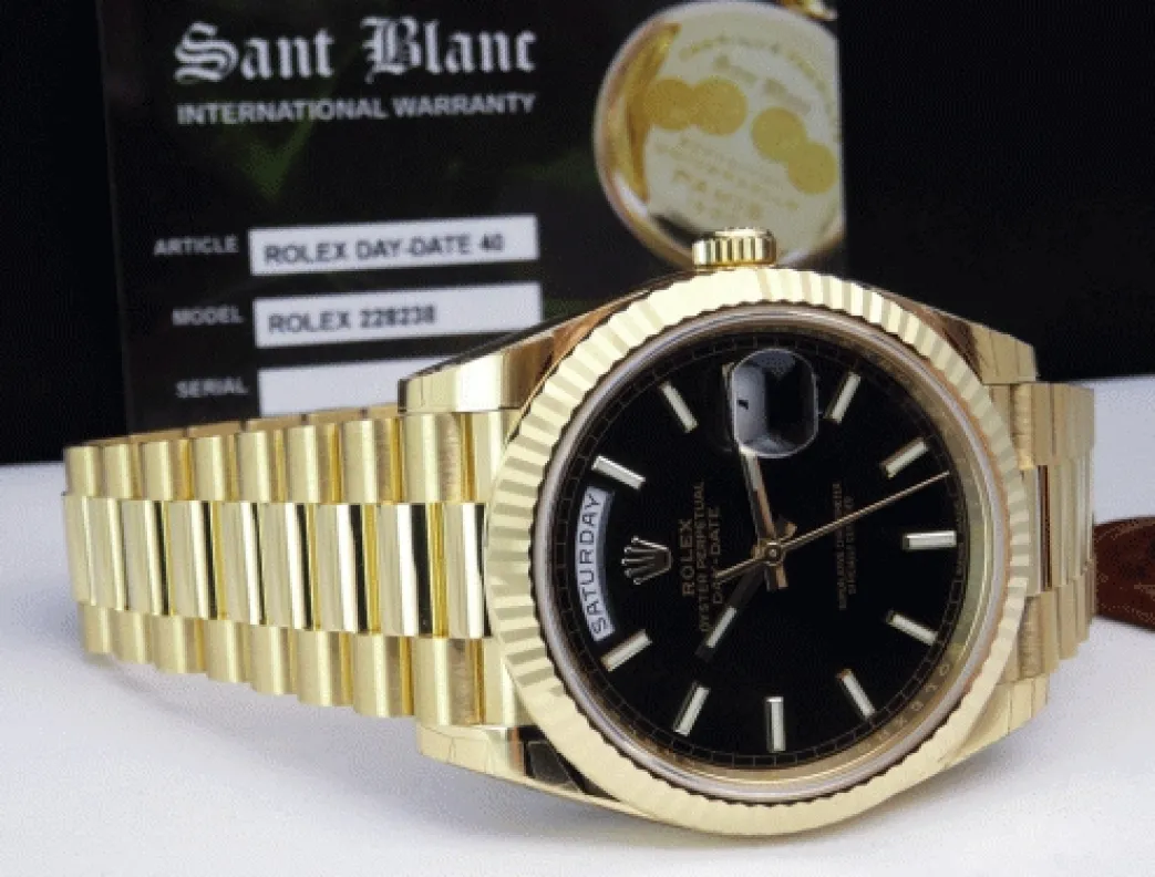 rolex_kt_gold_daydate__bl_8.webp Men's Watches | President Dress Watches | Sant Blanc Rolex 18kt Gold DayDate 40 Black Diagonal Motif Model 228238