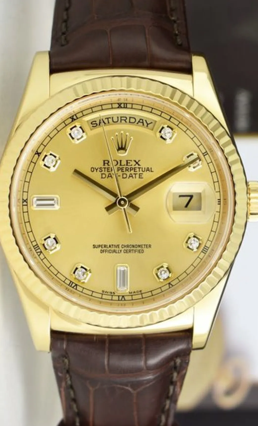 rolex_kt_gold_daydate__pr_3.webp President Dress Watches | Sant Blanc ROLEX 18kt Gold DayDate 36 President On The Strap Diamond Dial Model 118138