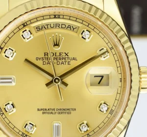 President Dress Watches | Sant Blanc ROLEX 18kt Gold DayDate 36 President On The Strap Diamond Dial Model 118138