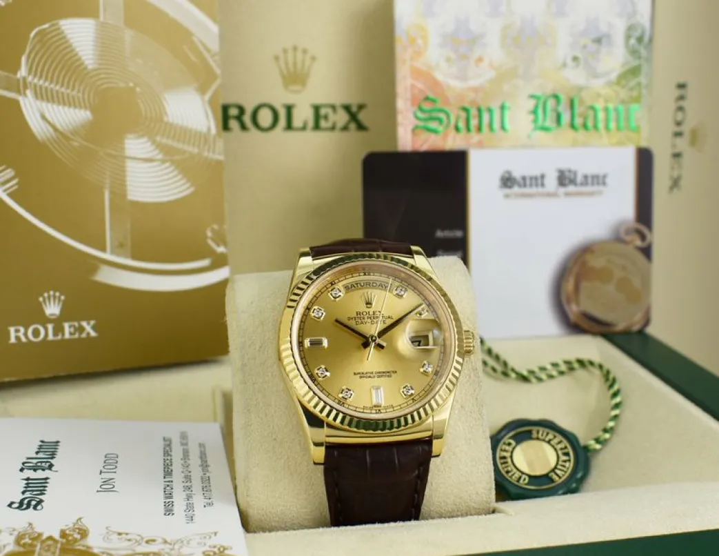 rolex_kt_gold_daydate__pr_8.webp President Dress Watches | Sant Blanc ROLEX 18kt Gold DayDate 36 President On The Strap Diamond Dial Model 118138